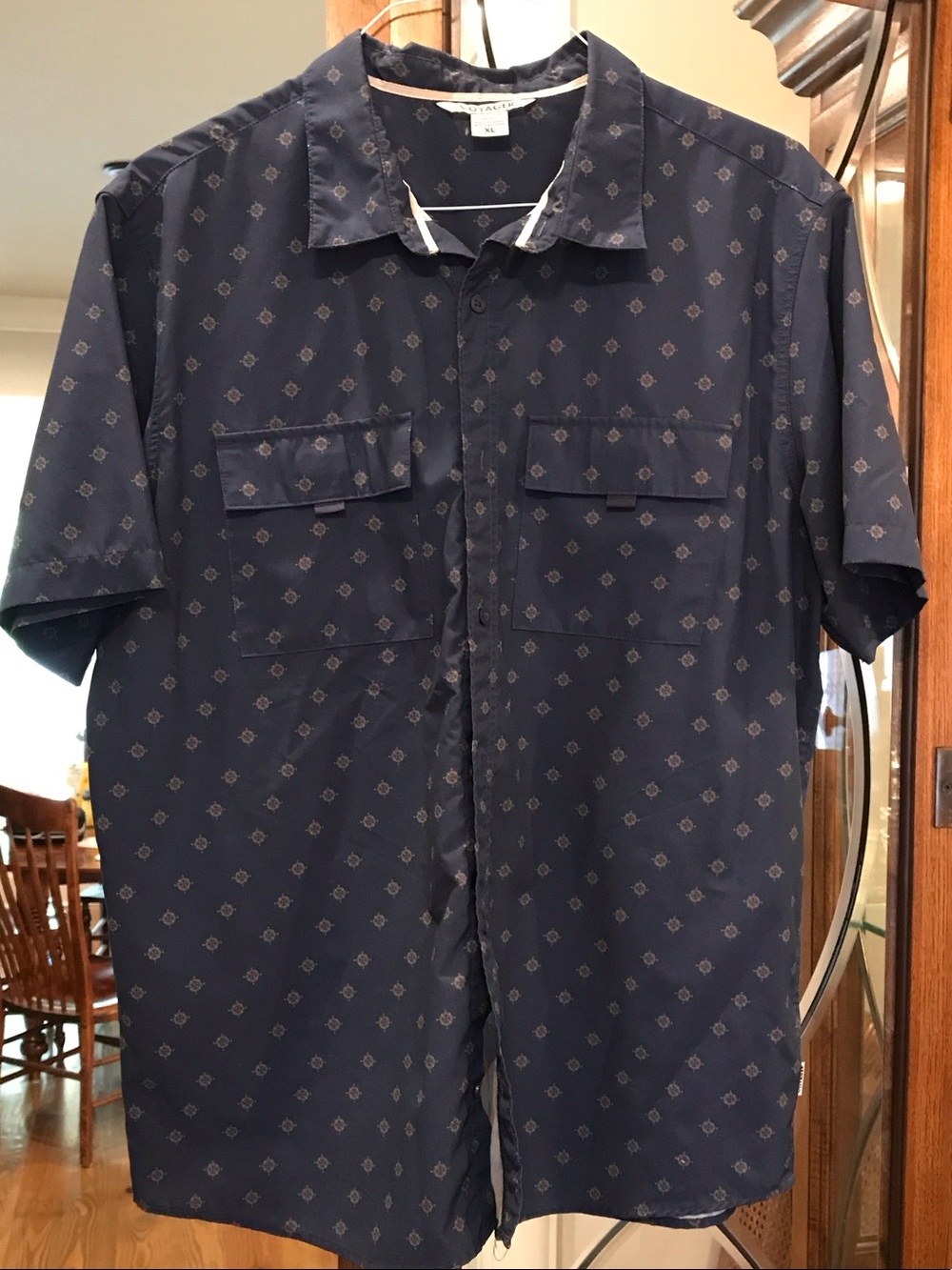 Men's Navy Short-Sleeve Button-Up Shirt Jacket